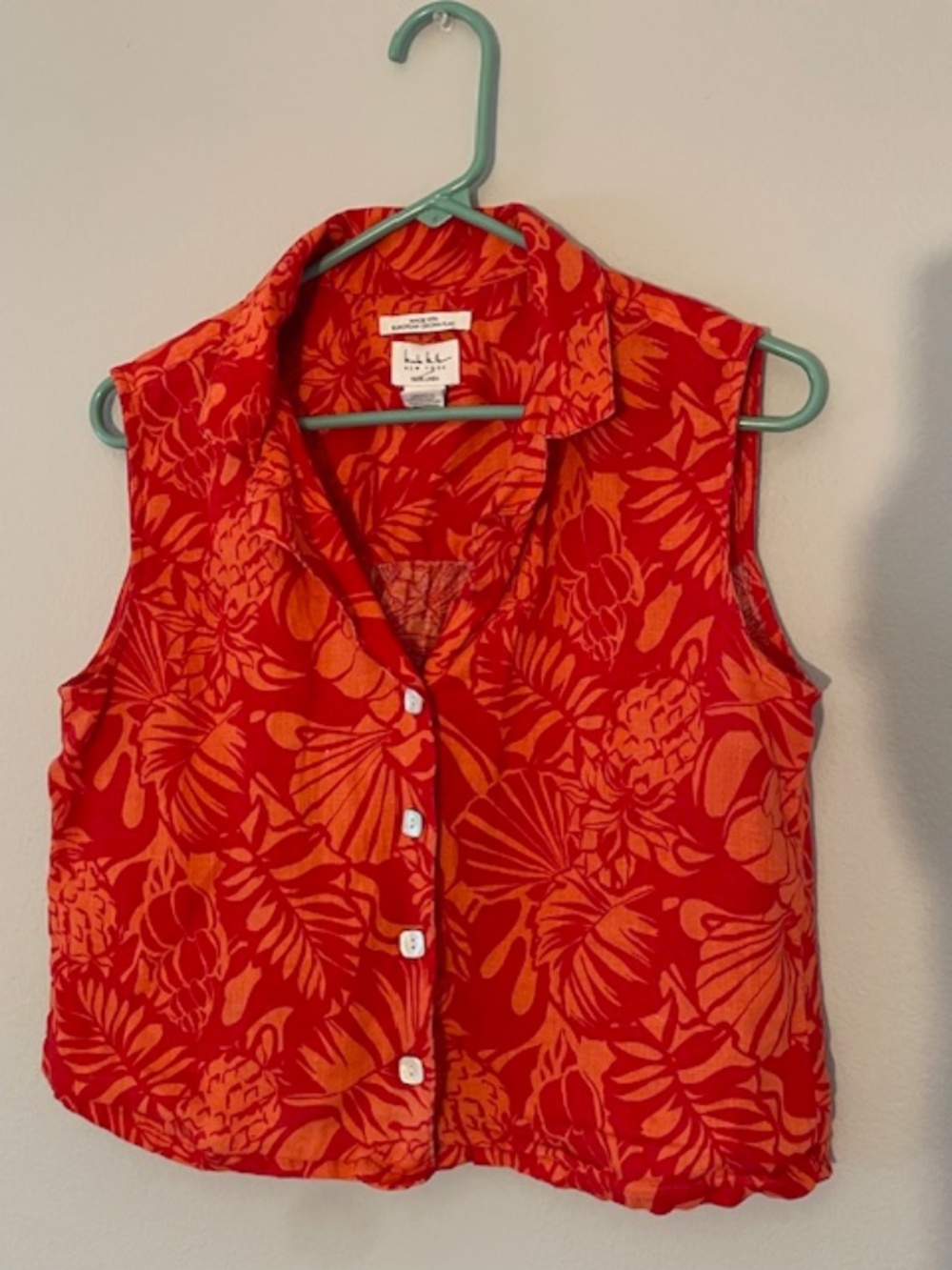Nicole Miller NY European Linen Tropical Print Sleeveless Blouse Small